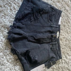 Forever 21 Black Distressed Jean Shorts | Concert Style | Mid Rise | Slim Fit |